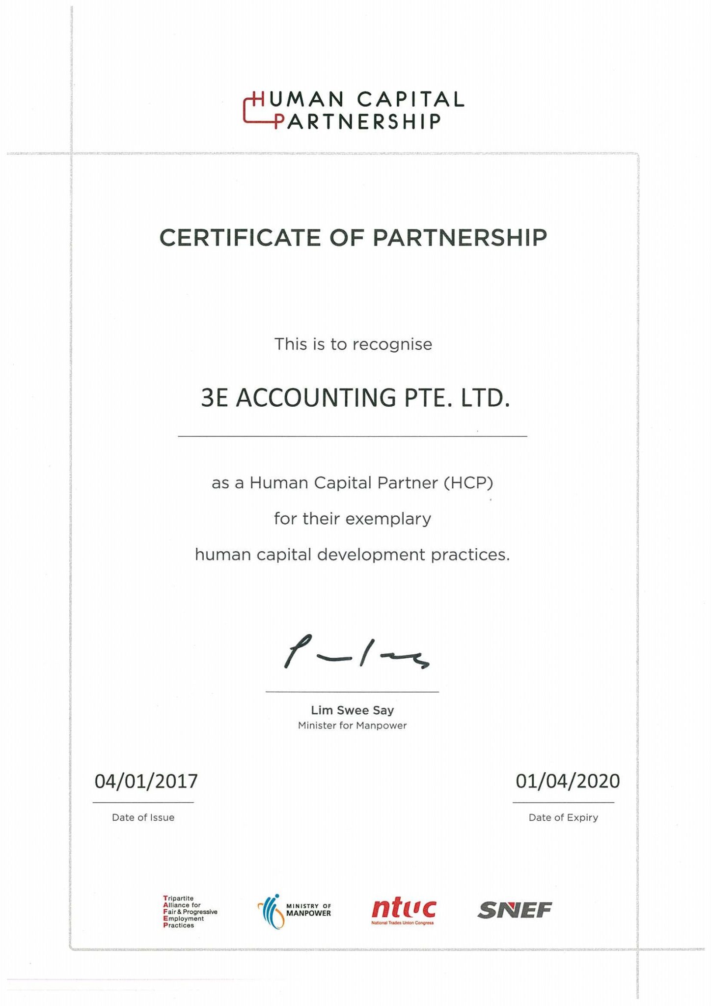 3E Accounting Human Capital Partnership Certificate